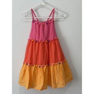 Tommy Bahama Girls Dress 8 Multi Color Tiered Colorful Pompon Sundress NWT